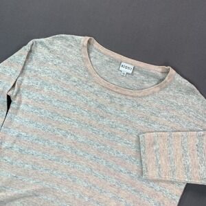 Sioni‎ Studio Sweater Womens L Gray Pink Stripe 3/4 Sleeve Side Zip Pullover